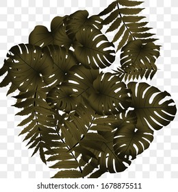  Tropische Vektorillustration, helles tropisches Blattwerk, Monsterablätter. Modernes, helles Sommerdesign aus einer Vielzahl tropischer Blätter aus dem Dschungel.