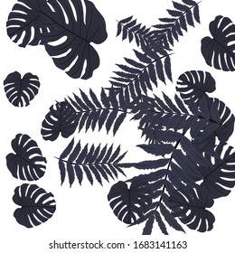  Vector tropical pattern, bright tropical foliage, monstera leaves. Modern bright summer print design from thickets of tropical leaves from the jungle.