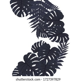  Vector tropical pattern, bright tropical foliage, monstera leaves. Modern bright summer print design from thickets of tropical leaves from the jungle.