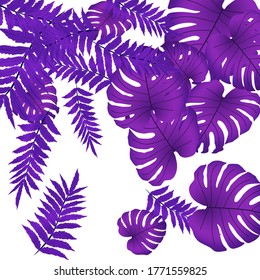  Vector tropical pattern, bright tropical foliage, monstera leaves. Modern bright summer print design from thickets of tropical leaves from the jungle.