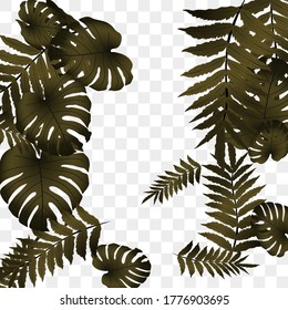  Vector tropical pattern, bright tropical foliage, monstera leaves. Modern bright summer print design from thickets of tropical leaves from the jungle.