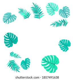 Vector tropical pattern, bright tropical foliage, monstera leaves. Modern bright summer print design of thickets of tropical leaves from the jungle.