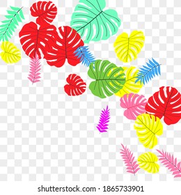 Vector tropical pattern, bright tropical foliage, monstera leaves. Modern bright summer print design of thickets of tropical leaves from the jungle.