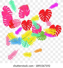 Vector tropical pattern, bright tropical foliage, monstera leaves. Modern bright summer print design of thickets of tropical leaves from the jungle.