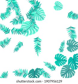 Vector tropical pattern, bright tropical foliage, monstera leaves. Modern bright summer print design of thickets of tropical leaves from the jungle.