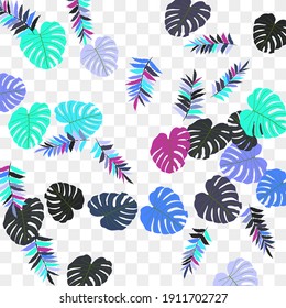 Vector tropical pattern, bright tropical foliage, monstera leaves. Modern bright summer print design of thickets of tropical leaves from the jungle.