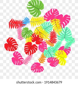Vector tropical pattern, bright tropical foliage, monstera leaves. Modern bright summer print design of thickets of tropical leaves from the jungle.