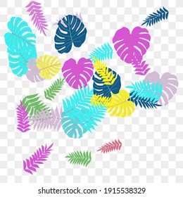 Vector tropical pattern, bright tropical foliage, monstera leaves. Modern bright summer print design of thickets of tropical leaves from the jungle.