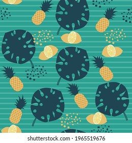 vector tropical pattern. flat pattern image with pineapple and green large leaves. exotic pattern