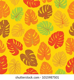 Vector tropical pattern with jungle leaves bohemian decor, seamless textile background. Floral jungle ornament with monstera leaf tropical seamless pattern. Philodendron or monstera plant background. 