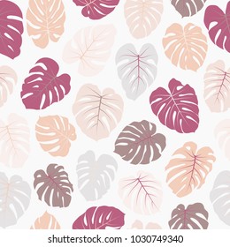 Vector tropical pattern with jungle leaves decor, seamless fabric background. Floral jungle ornament with monstera leaf tropical seamless pattern. Philodendron or monstera plant background.