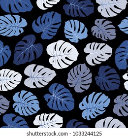 Vector tropical pattern with jungle leaves bohemian decor, seamless textile background. Floral jungle ornament with monstera leaf tropical seamless pattern. Philodendron or monstera plant background. 