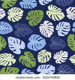 Vector tropical pattern with jungle leaves bohemian decor, seamless textile background. Floral jungle ornament with monstera leaf tropical seamless pattern. Philodendron or monstera plant background. 