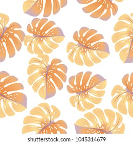 Vector  tropical pattern with jungle leaves decor, seamless fabric background. Floral jungle ornament with monstera leaf tropical seamless pattern. Philodendron or monstera plant background.