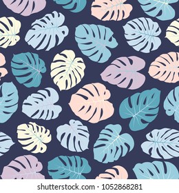 Vector tropical pattern with jungle leaves bohemian decor, seamless textile background. Floral jungle ornament with monstera leaf tropical seamless pattern. Philodendron or monstera plant background. 