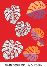 Vector tropical pattern with jungle leaves decor, fabric background. Floral jungle ornament with monstera leaf tropical pattern. Philodendron or monstera plant background.