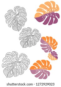 Vector tropical pattern with jungle leaves decor, fabric background. Floral jungle ornament with monstera leaf tropical pattern. Philodendron or monstera plant background.