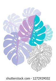 Vector tropical pattern with jungle leaves decor, fabric background. Floral jungle ornament with monstera leaf tropical pattern. Philodendron or monstera plant background.