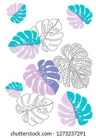 Vector tropical pattern with jungle leaves decor, fabric background. Floral jungle ornament with monstera leaf tropical pattern. Philodendron or monstera plant background.