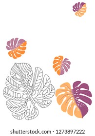 Vector tropical pattern with jungle leaves decor, fabric background. Floral jungle ornament with monstera leaf tropical pattern. Philodendron or monstera plant background.