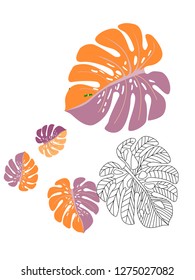 Vector tropical pattern with jungle leaves decor, fabric background. Floral jungle ornament with monstera leaf tropical pattern. Philodendron or monstera plant background.