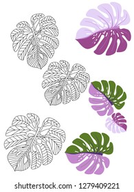 Vector tropical pattern with jungle leaves decor, fabric background. Floral jungle ornament with monstera leaf tropical pattern. Philodendron or monstera plant background.