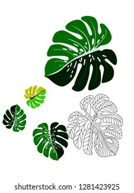 Vector tropical pattern with jungle leaves decor, fabric background. Floral jungle ornament with monstera leaf tropical pattern. Philodendron or monstera plant background.