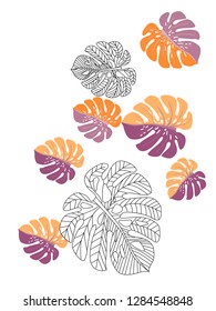Vector tropical pattern with jungle leaves decor, fabric background. Floral jungle ornament with monstera leaf tropical pattern. Philodendron or monstera plant background.