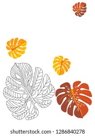 Vector tropical pattern with jungle leaves decor, fabric background. Floral jungle ornament with monstera leaf tropical pattern. Philodendron or monstera plant background.