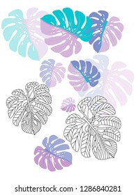 Vector tropical pattern with jungle leaves decor, fabric background. Floral jungle ornament with monstera leaf tropical pattern. Philodendron or monstera plant background.