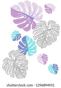Vector tropical pattern with jungle leaves decor, fabric background. Floral jungle ornament with monstera leaf tropical pattern. Philodendron or monstera plant background.