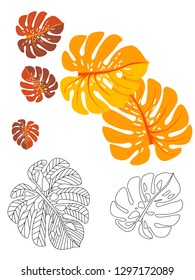 Vector tropical pattern with jungle leaves decor, fabric background. Floral jungle ornament with monstera leaf tropical pattern. Philodendron or monstera plant background.