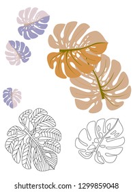 Vector tropical pattern with jungle leaves decor, fabric background. Floral jungle ornament with monstera leaf tropical pattern. Philodendron or monstera plant background.