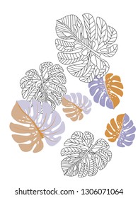 Vector tropical pattern with jungle leaves decor, fabric background. Floral jungle ornament with monstera leaf tropical pattern. Philodendron or monstera plant background.