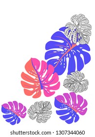 Vector tropical pattern with jungle leaves decor, fabric background. Floral jungle ornament with monstera leaf tropical pattern. Philodendron or monstera plant background.