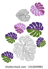 Vector tropical pattern with jungle leaves decor, fabric background. Floral jungle ornament with monstera leaf tropical pattern. Philodendron or monstera plant background.