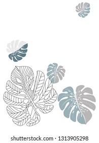 Vector tropical pattern with jungle leaves decor, fabric background. Floral jungle ornament with monstera leaf tropical pattern. Philodendron or monstera plant background.