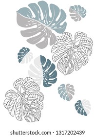 Diseño tropical vectorial con decoración de hojas de selva, fondo de tela. La selva floral adorna con un patrón tropical de hoja de monstera. Fondo de planta de Philodendron o monstera.