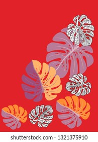 Vector tropical pattern with jungle leaves decor, fabric background. Floral jungle ornament with monstera leaf tropical pattern. Philodendron or monstera plant background.