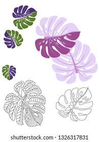 Vector tropical pattern with jungle leaves decor, fabric background. Floral jungle ornament with monstera leaf tropical pattern. Philodendron or monstera plant background.