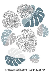 Vector tropical pattern with jungle leaves decor, fabric background. Floral jungle ornament with monstera leaf tropical pattern. Philodendron or monstera plant background.