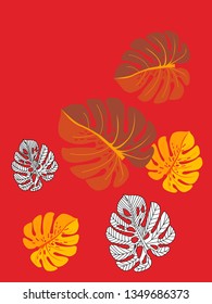 Vector tropical pattern with jungle leaves decor, fabric background. Floral jungle ornament with monstera leaf tropical pattern. Philodendron or monstera plant background.
