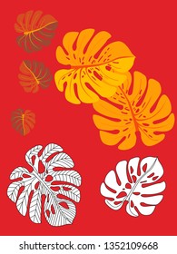 Vector tropical pattern with jungle leaves decor, fabric background. Floral jungle ornament with monstera leaf tropical pattern. Philodendron or monstera plant background.