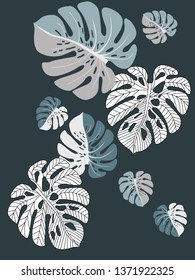Vector tropical pattern with jungle leaves decor, fabric background. Floral jungle ornament with monstera leaf tropical pattern. Philodendron or monstera plant background.