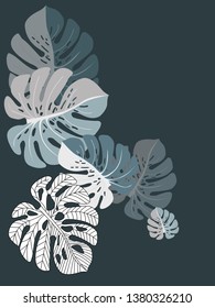 Vector tropical pattern with jungle leaves decor, fabric background. Floral jungle ornament with monstera leaf tropical pattern. Philodendron or monstera plant background.