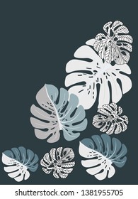 Vector tropical pattern with jungle leaves decor, fabric background. Floral jungle ornament with monstera leaf tropical pattern. Philodendron or monstera plant background.