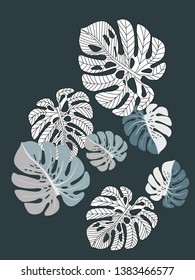 Vector tropical pattern with jungle leaves decor, fabric background. Floral jungle ornament with monstera leaf tropical pattern. Philodendron or monstera plant background.