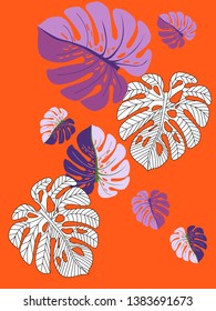 Vector tropical pattern with jungle leaves decor, fabric background. Floral jungle ornament with monstera leaf tropical pattern. Philodendron or monstera plant background.