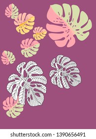 Vector tropical pattern with jungle leaves decor, fabric background. Floral jungle ornament with monstera leaf tropical pattern. Philodendron or monstera plant background.