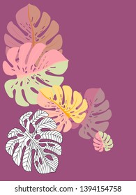 Vector tropical pattern with jungle leaves decor, fabric background. Floral jungle ornament with monstera leaf tropical pattern. Philodendron or monstera plant background.